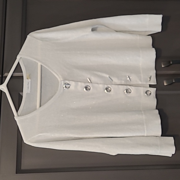 Calvin Klein silver cardigan slight crop, sparkly cover up. - Picture 1 of 11